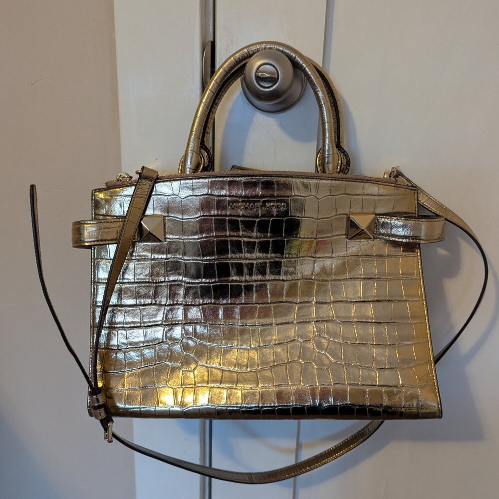 Michael kors gold crocodile embossed satchel